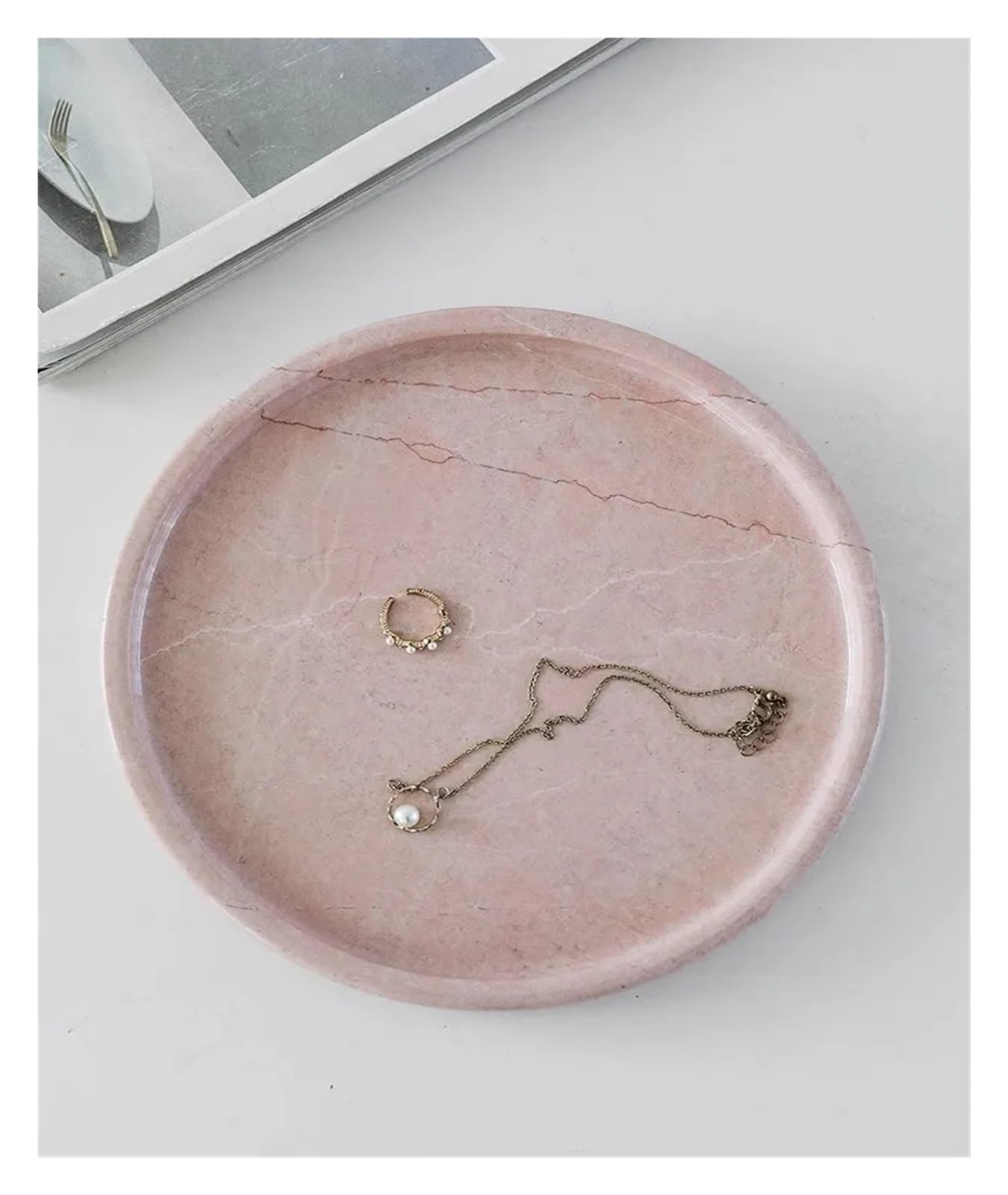 Bandeja para Perfumes Bandeja de mármol Rosa for Sala de Estar, Almacenamiento Decorativo, Escritorio, joyería, Perfume, Paleta, cafetería, Taza de té Avanzada(15x15x1.6cm)