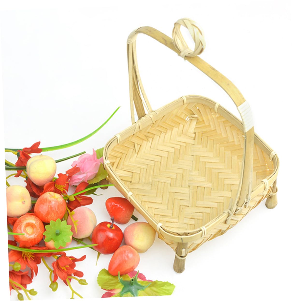 SOESFOUFU Storage Basket Woven Serving Tray Kitchen Basket Snack Serving Tray Vegetable Storage Basket Bread Serving Basket Fruit Storage Holder Wicker Bread Basket Weaving Basket