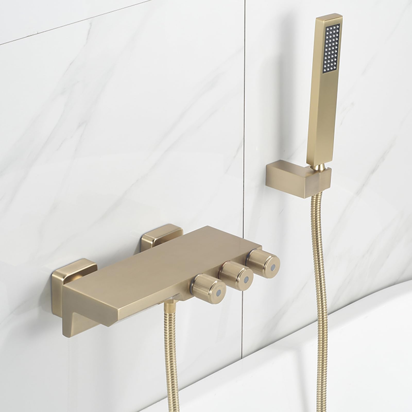 JYBNBBE Bath Mixer Taps with Shower Waterfall Hot and Cold Brass Wall Mounted Bath Shower Mixer Tap Brushed Gold (Brushed Gold A)