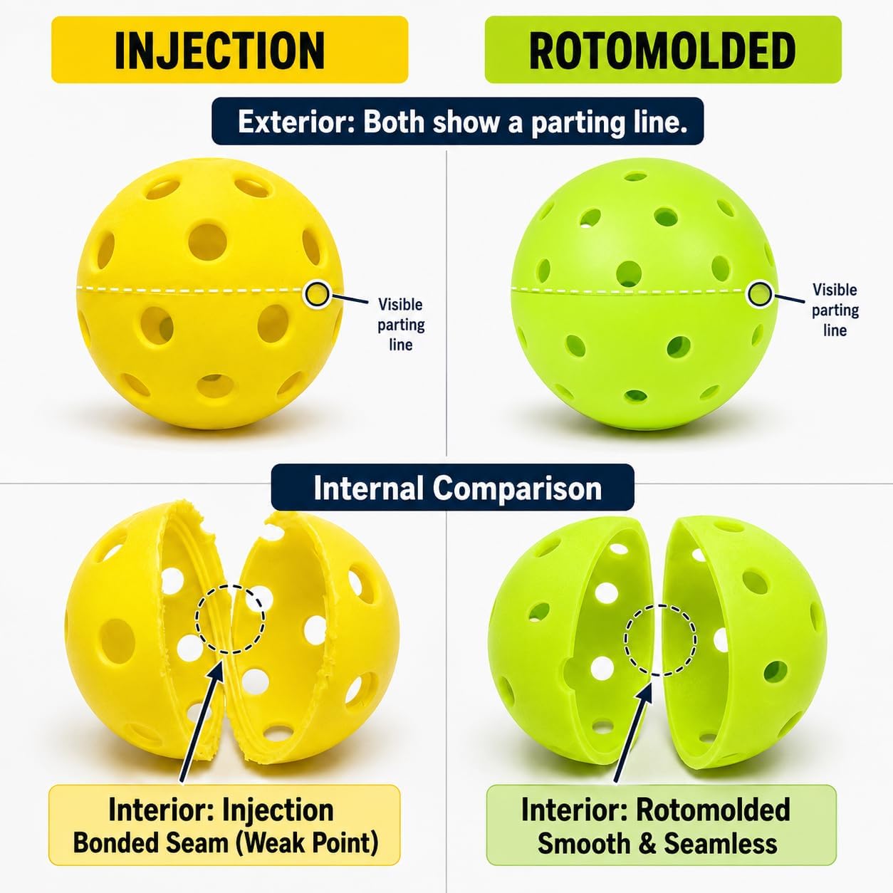 Outdoor Pickleballs, 40-Hole Rotomolded Seamless Pickleball Balls | True Flight & Consistent Bounce for Outdoor Play, Durable Wind-Resistant Pickleball, Crack-Resistant Hard Court Balls