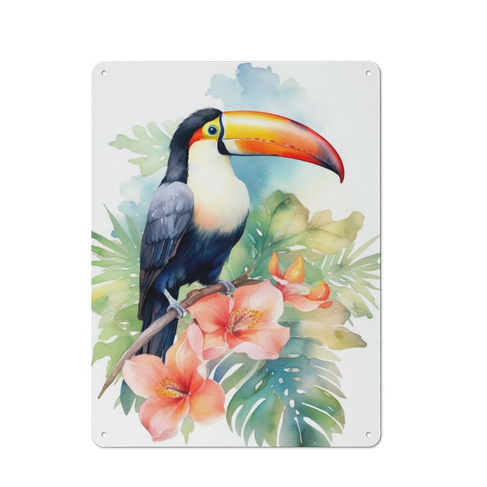 Toucan Bird Watercolor Tin Wall Plaque 40x30cm, Rustic Farmhouse Wall Decor for Dining Room, Cafe, Entryway Or Family Room