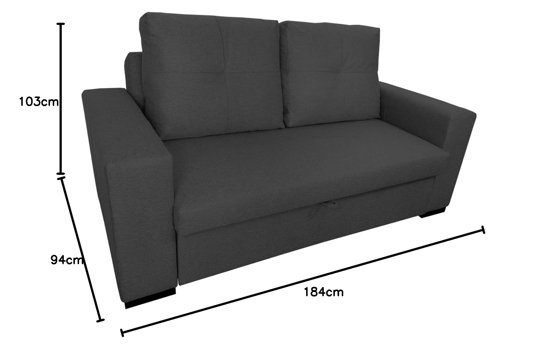 MUEBLIX.COM | Sofá Cama Cantabria | Sofá 2 Plazas | Sillón Cama | Sofa-Cama | Asientos Extraíbles | Sofá de Diseño | Color Antracita