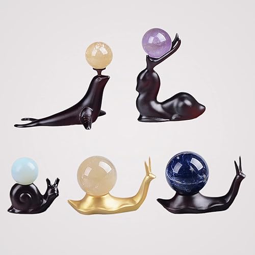 Miniatura 6 de AOBRICON Esfera de cristal de resina imitación madera león mar caracol ciervos soporte bola base decoración del hogar adornos lindo animal soporte