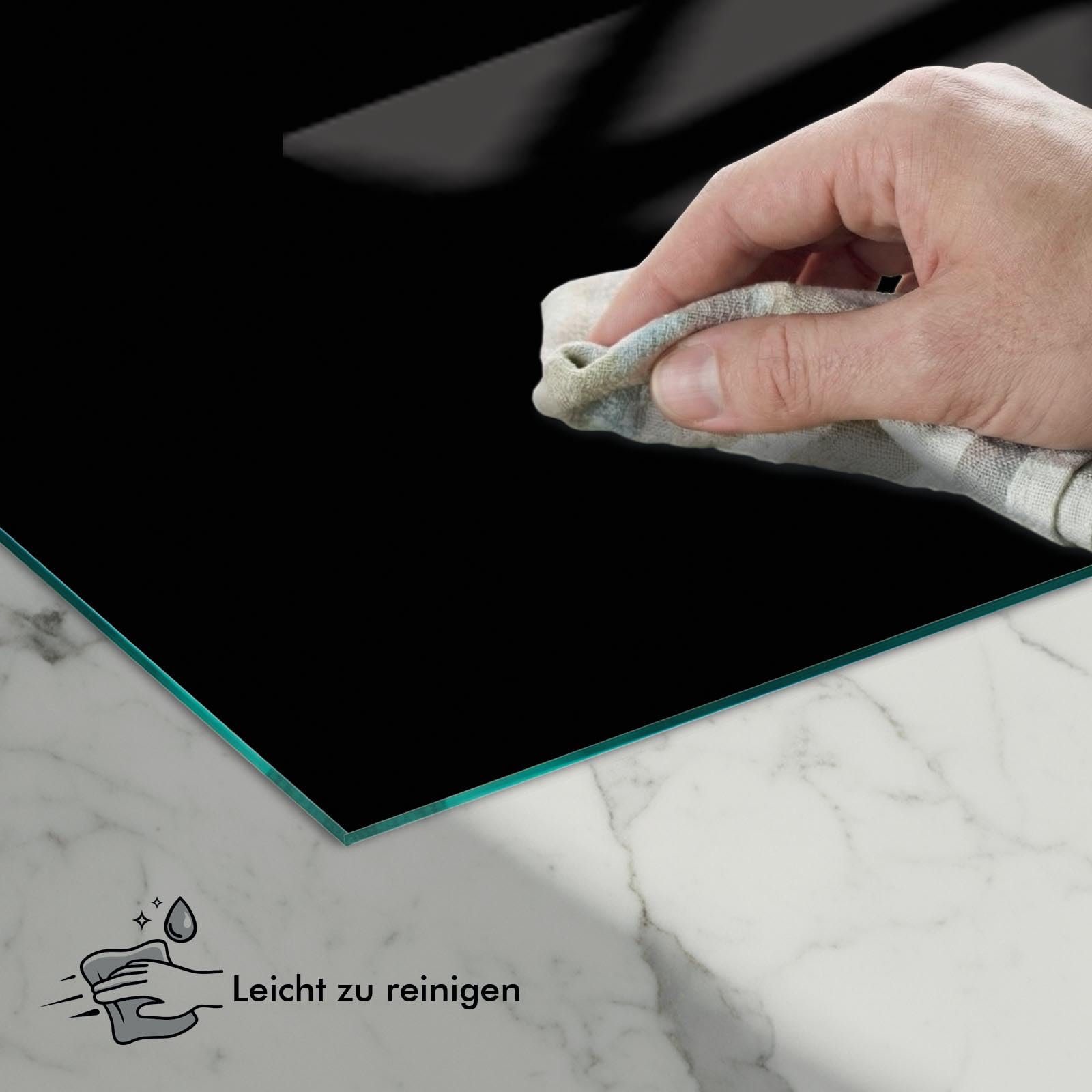 Herdabdeckung Glas Schwarz 1 Teilig 60x52 – Gehärtetes Glas Schneidebrett & Ceranfeld Abdeckplatte – Hochglanz & Blickdicht – Schutz für Induktion, Ceran