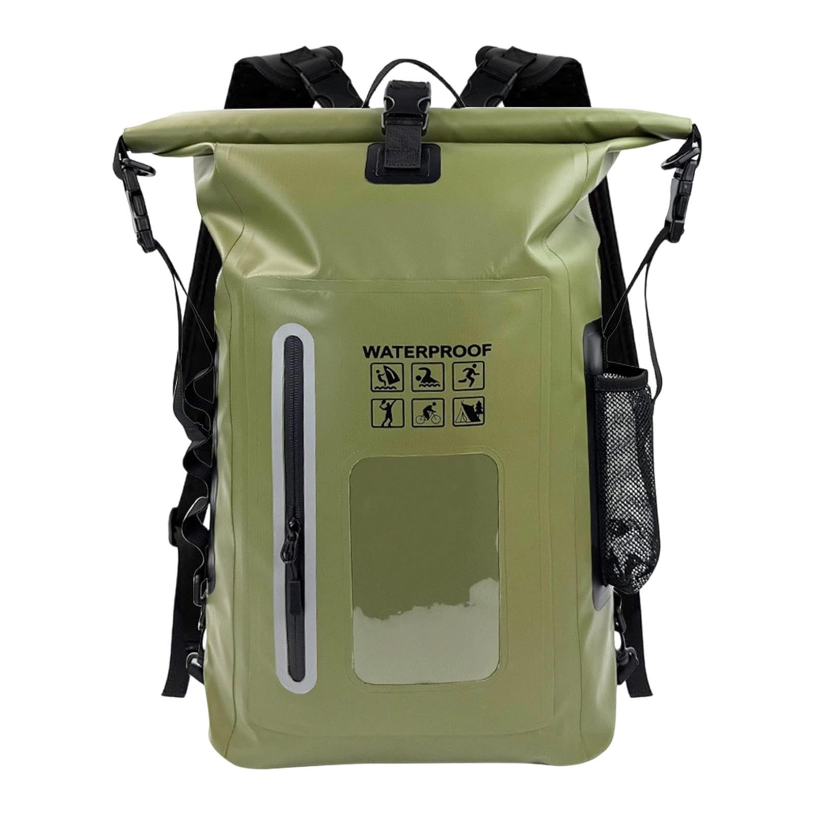 Qianly Wasserdichter Rucksack Outdoor Trockenbeutel Aufbewahrungstasche Schwimmen Segeln Leichtgewichtiger Packsack aus PVC für Camping Bootfahren, GrÜn