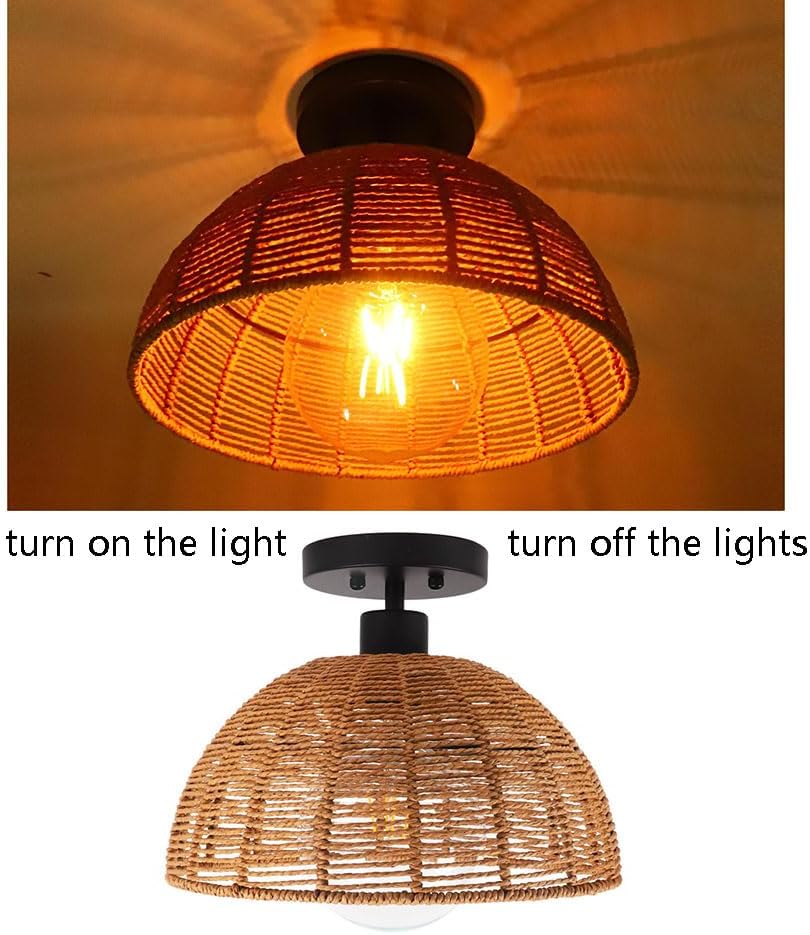 Close to Ceiling Light Fixtures Country Pastoral Ceiling Lamp Rattan WeavingClose to Ceiling Light Fixtures Bedroom Half Circle Design Lampshade Decoration Ceiling Lighting Fixtures