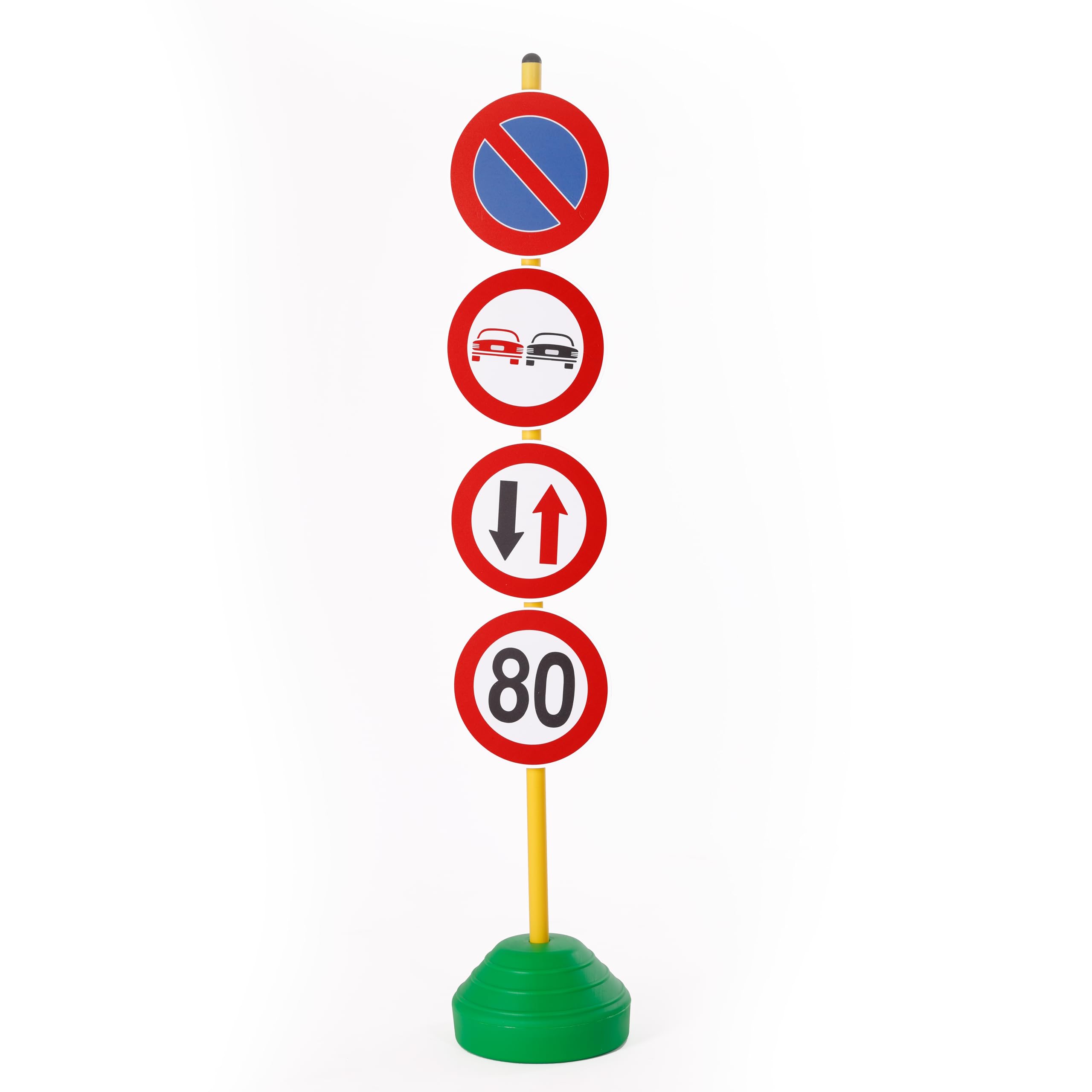 Set di 12 Segnali Stradali Educativi con Base d’Appoggio, in Plastica Durevole, Multicolore, Modello A 033, Ideali per Apprendimento della Sicurezza Stradale, per Bambini, Uso Interno ed Esterno
