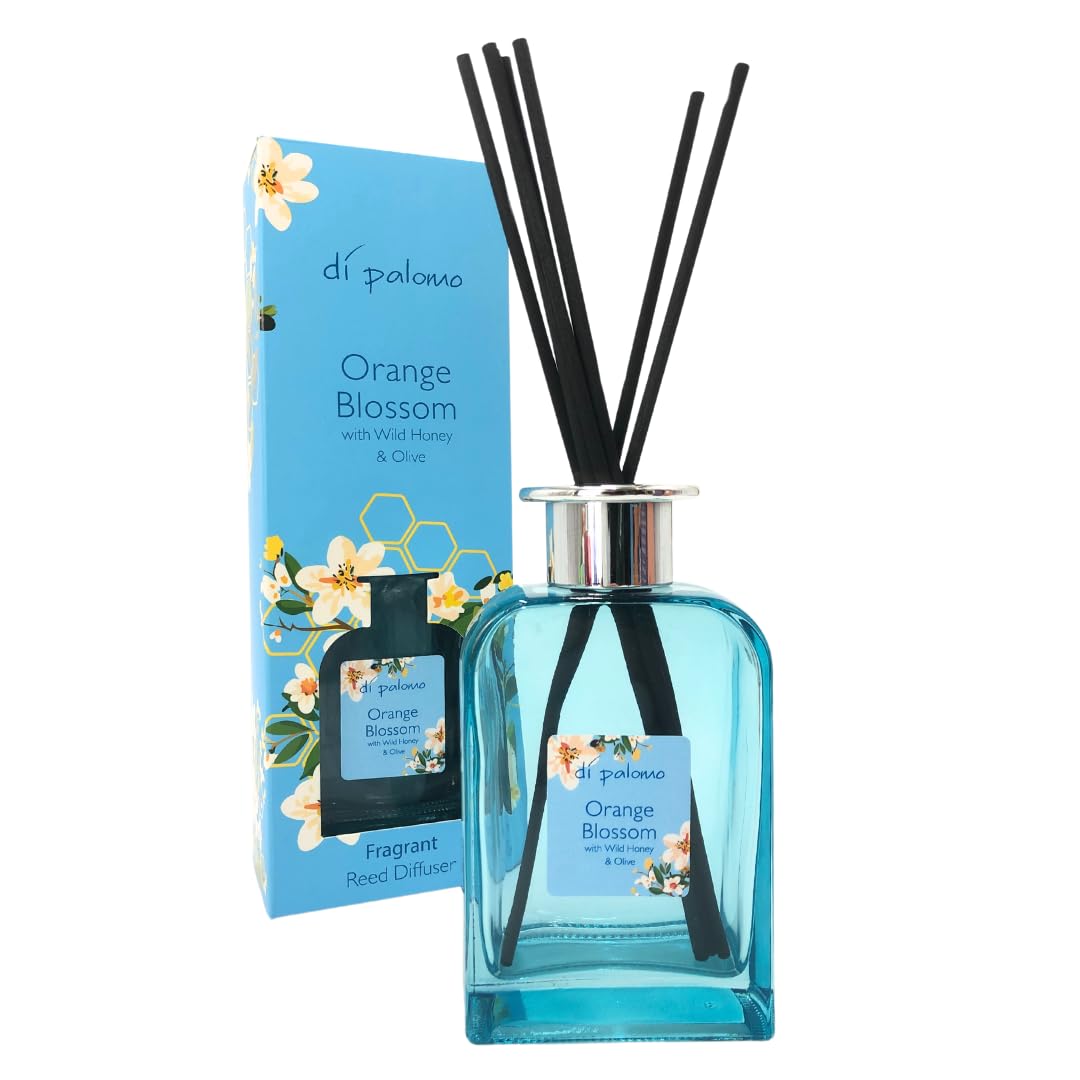 Di Palomo Orange Blossom with Wild Honey & Olive Reed Diffuser - 200 ml Luxury Home Fragrance Scented Oil Diffuser for Home Vegan Air Freshener & Elegant Decor Living Space Long-Lasting Aroma Gift