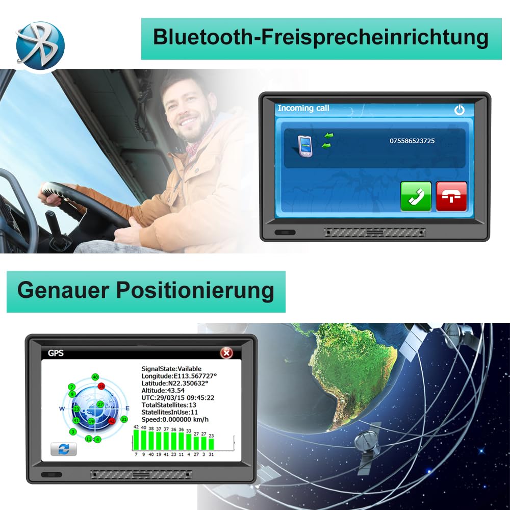 AWESAFE Bluetooth Navigationsgeräte mit 9 Zoll Touchscreen, GPS Navigation für LKW PKW KFZ, 2023 Europa Karten