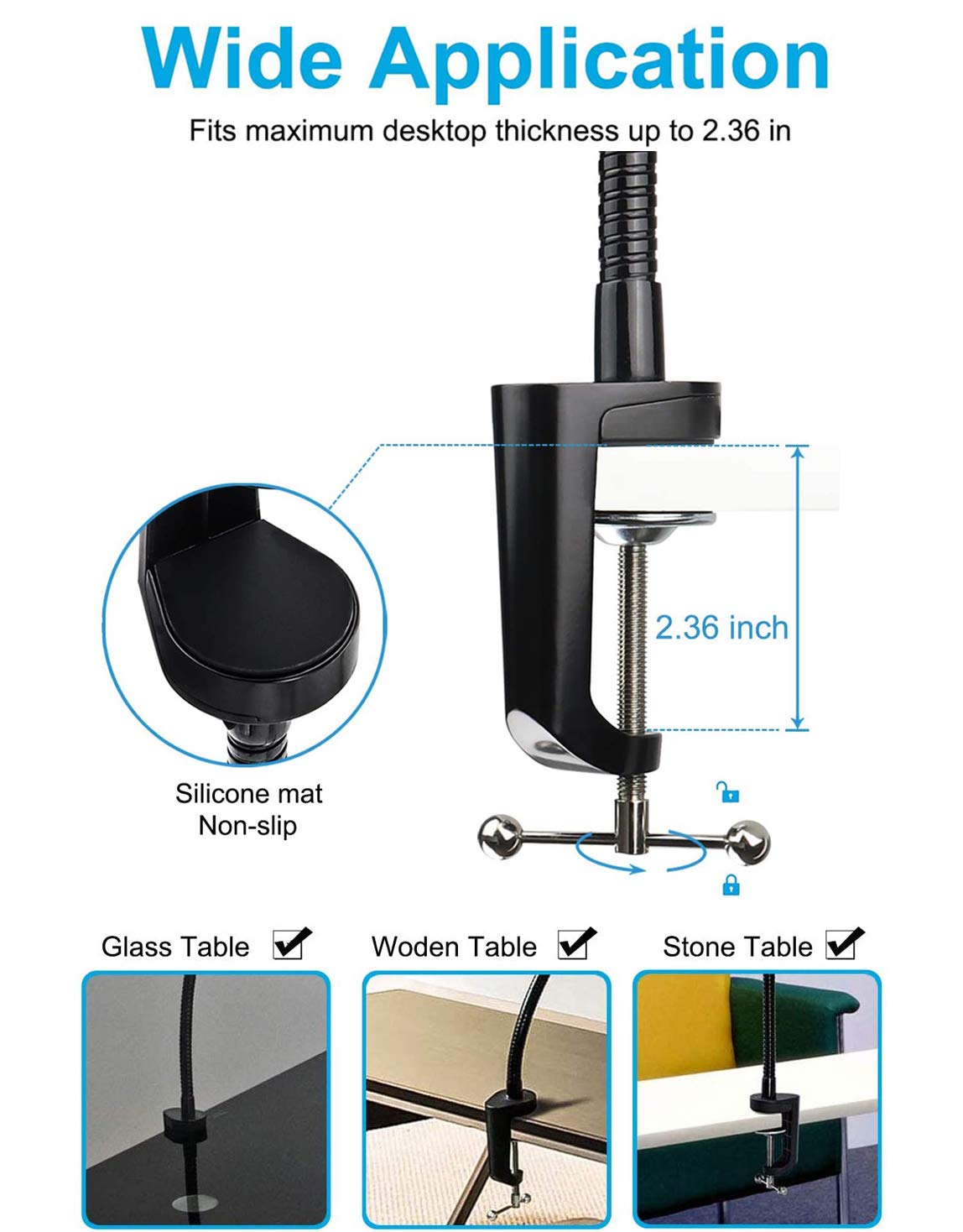 Support de Tablette réglable en col de Cygne 40 cm pour Bureau/lit pour iPad Pro/Air/Mini, iPhone, Galaxy Tabs, Autres téléphones Portables et tablettes de 4 à 13"