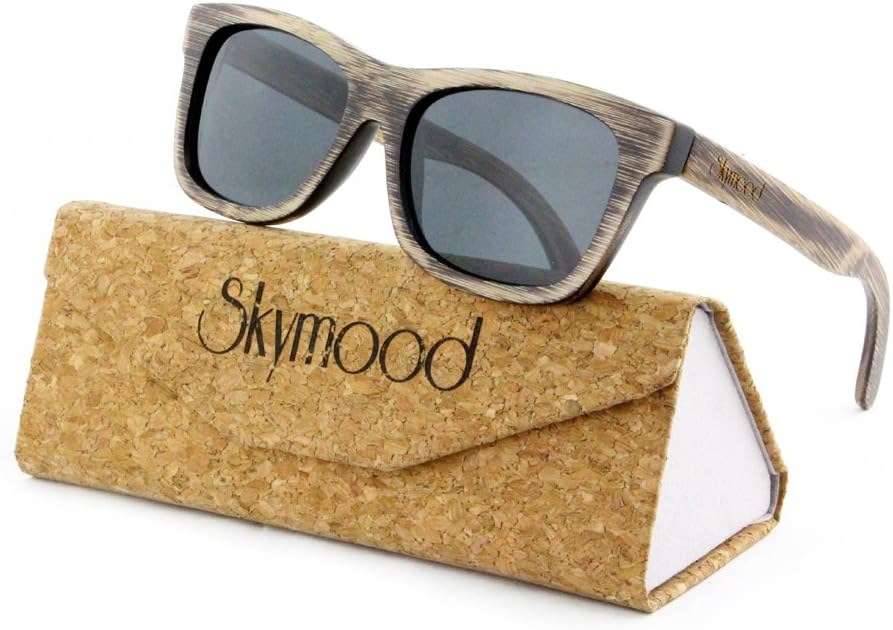 SKYMOOD Wood Polarized Sunglasses With Bamboo Case - Wayfarer Style For Men And Women