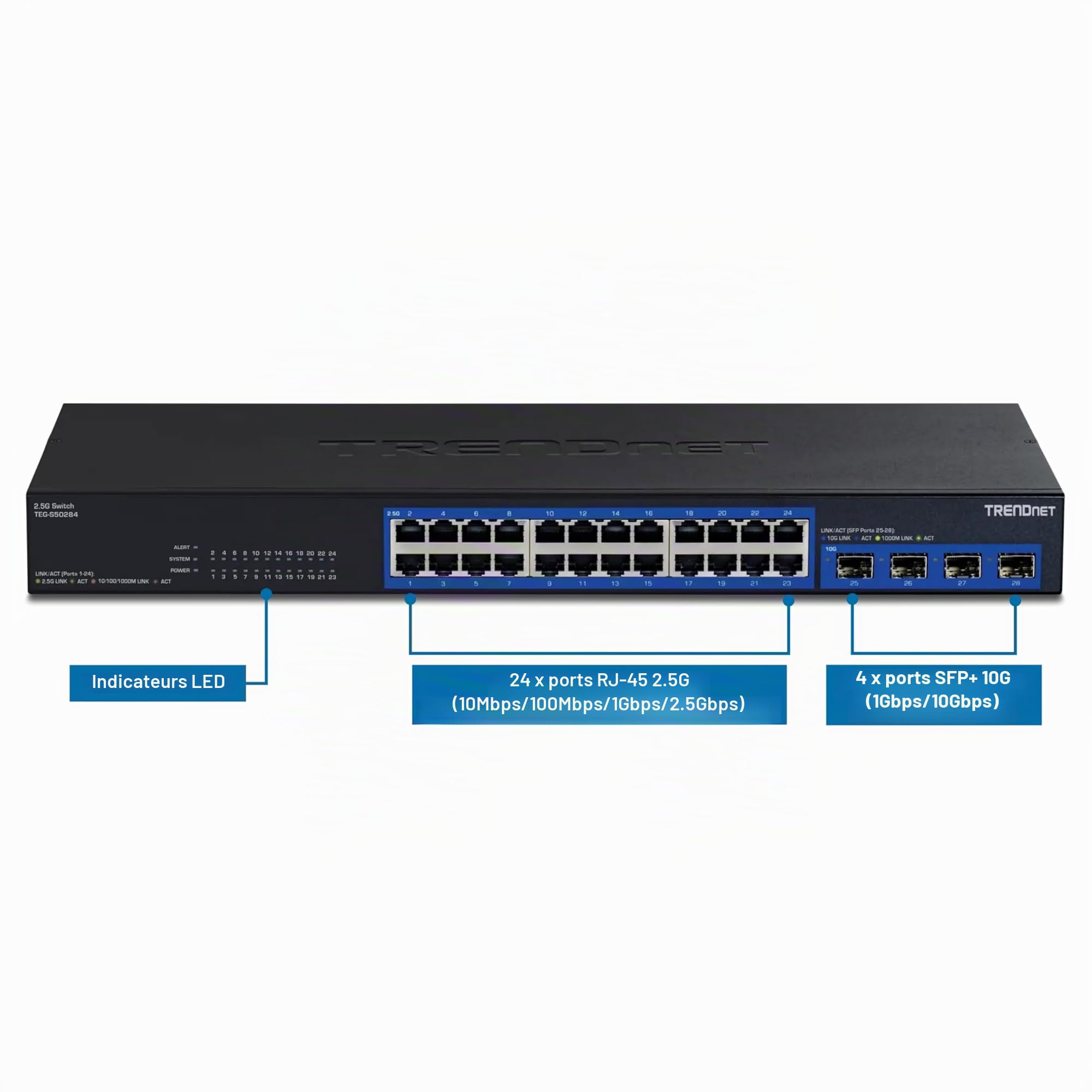 TRENDnet, TEG-S50284, Switch Multi-Gig 28 Ports, 24 Ports RJ45 2,5 GB, 4 Ports SFP+ 10 GB