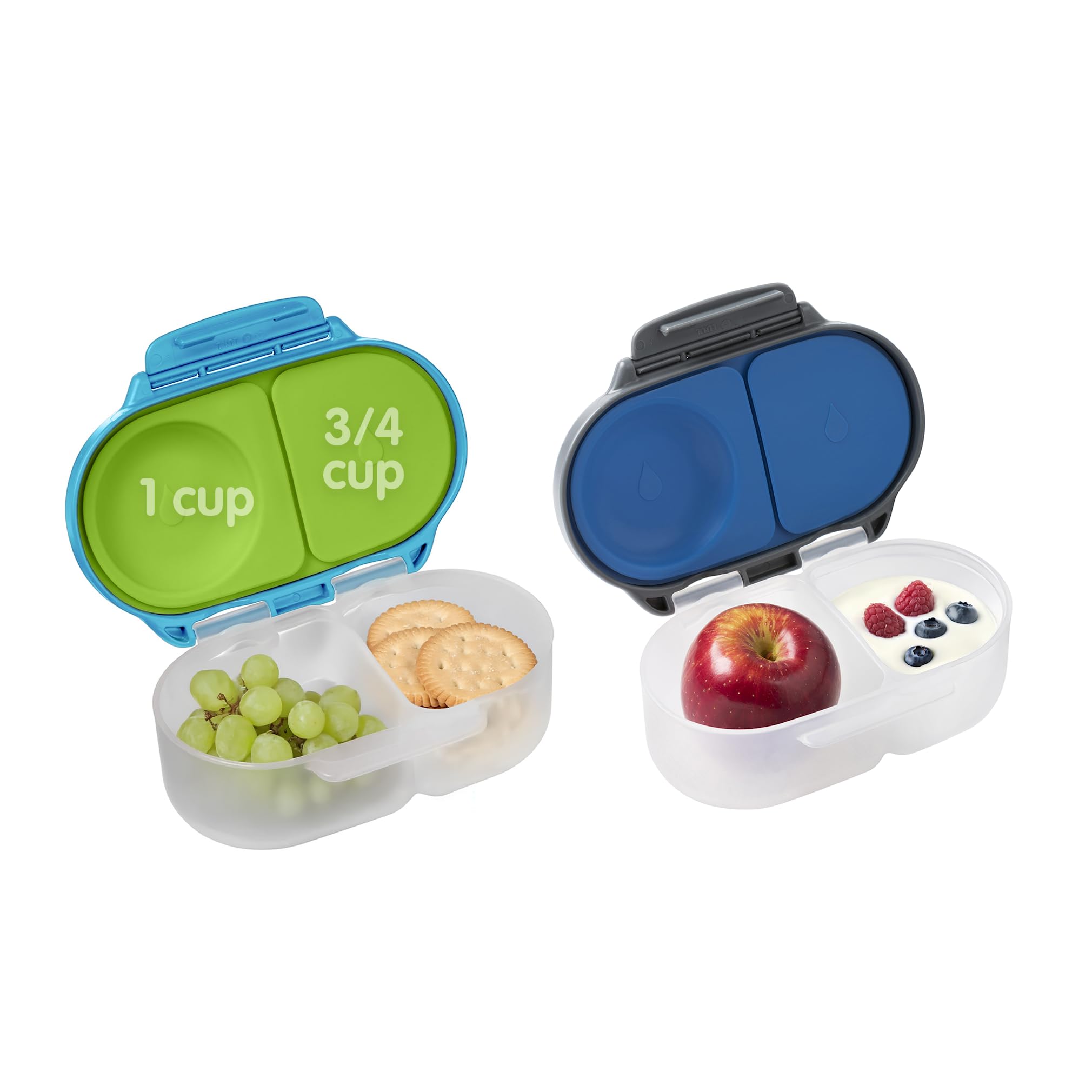 b.box Snack Box (2-pack) Reusable Snack Containers with Lids – Bento Box for Kids & Toddlers, Leakproof Lunch Box, BPA-Free and Dishwasher Safe Snack Container (O'Breeze + Blue Slate, 1 3/4 Cup)