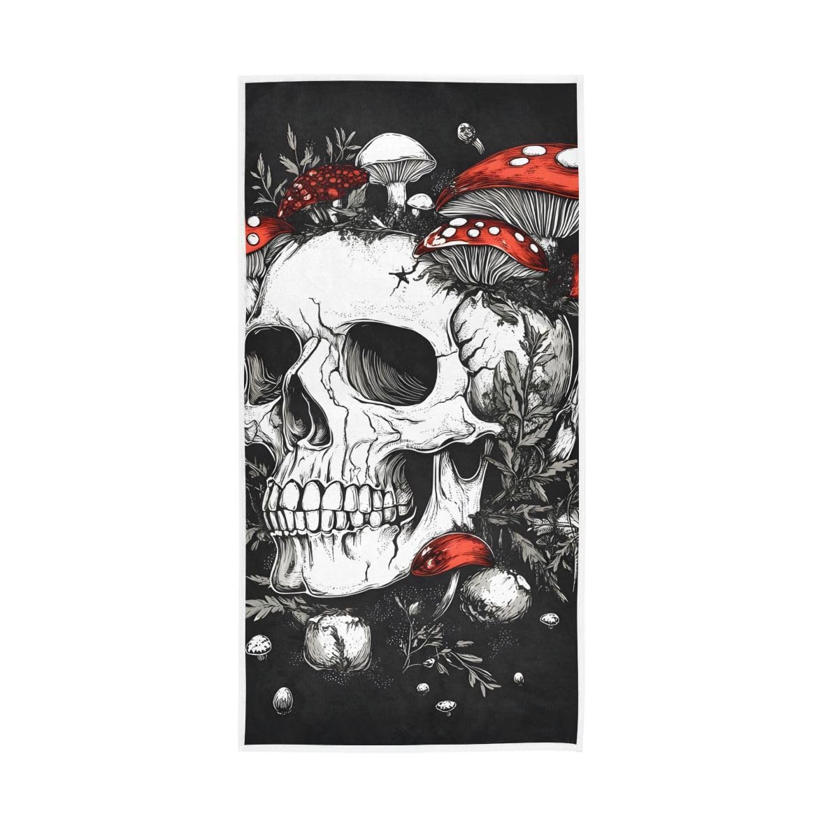 HUYGD Skull with Mushrooms Herbs Hand Towels, Multipurpose Hand Towels Cotton for Bathroom, Gym, Hotel, Spa 15 x 30 Inches