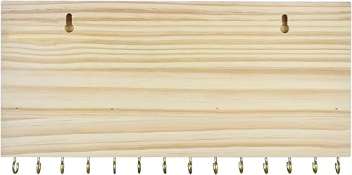 Miniatura 7 de SANY DAYO HOME 27 ganchos para colgar collares de pared de 14 x 6 pulgadas, organizador de joyas de madera rústica con barra de pulsera extraíble y