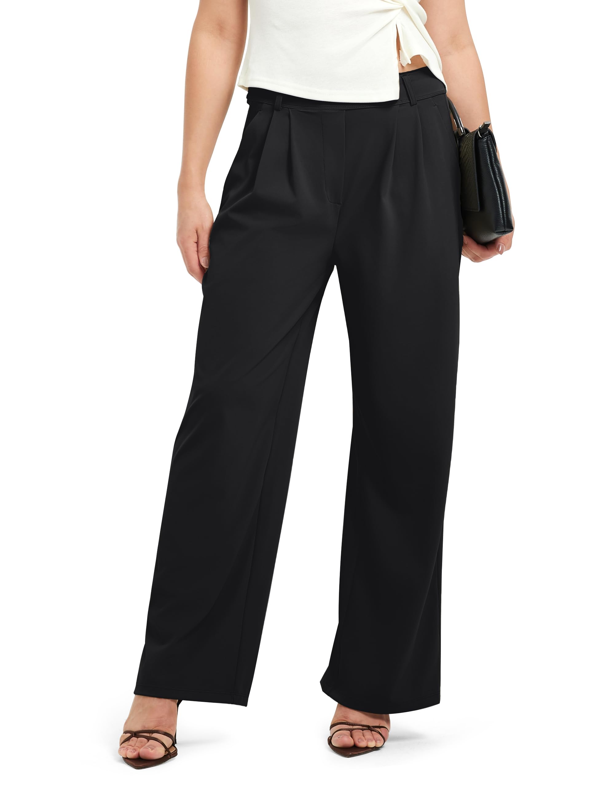 FitsT4 Sports Womens Wide Leg Dress Pants High Waisted Business Casual Pleated Trousers for Office Work Pants