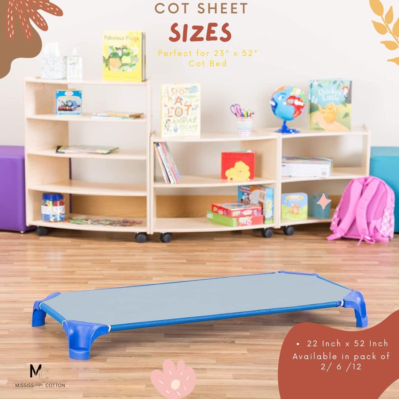 Pack of 12 Cot Sheet for Daycare Preschool Cot Bed -Polyblend Fabric with Corner Elastic Cots Sheets Fits On 22" X 40" Inches Size Toddler and Preschool Daycare Cot Light Blue 22 X 40 Size