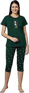dzzo Cotton Night Suit for Women Girls | Women's Cotton T-Shirt & Striped Capri Set Pyjama Set Night Suit Sleepwear Nightwear Nightdress-picture-32
