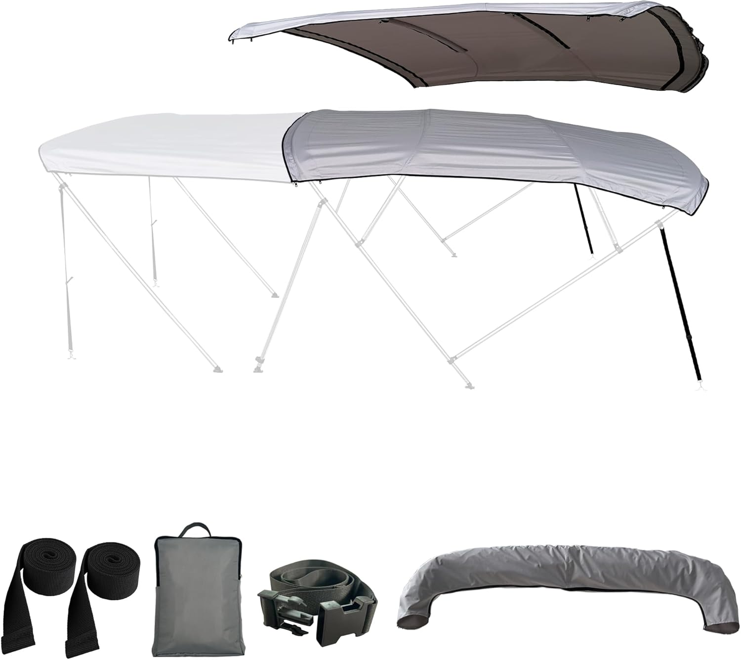 3 Bow Bimini Top Replacement Cover, 600D Durable Marine Grade Bimini Replacement Canvas Boat Canopy, Equip Bimini Top Storage Boot and Straps, Without Frame Gray 6Lx79-84W