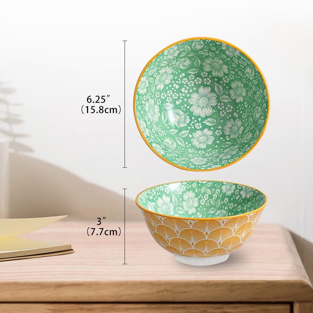 Cuencos Desayuno Bol Sopa Ceramica - Juego de 6 Tazones de Cereales Ensalada en Porcelana para Cocina - Boles Colores de 700 ml de Comida - Set Cuenco Ramen para Arroz | Consome | Gazpacho - 15,7 cm