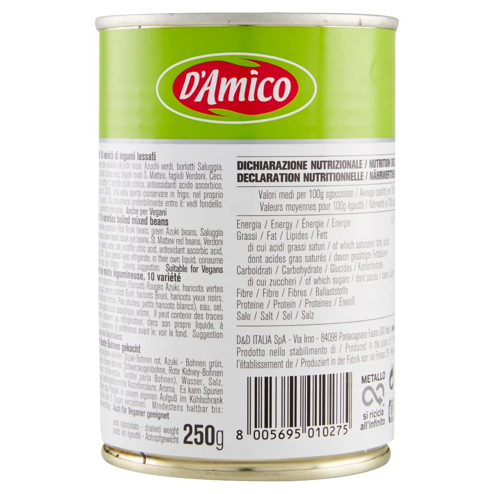 24 legumbres D'Amico Legumix Fantasia di Legumi Lessati hervidas, 10 variedades preciosas fuente de fibra y vitaminas 400 g lata