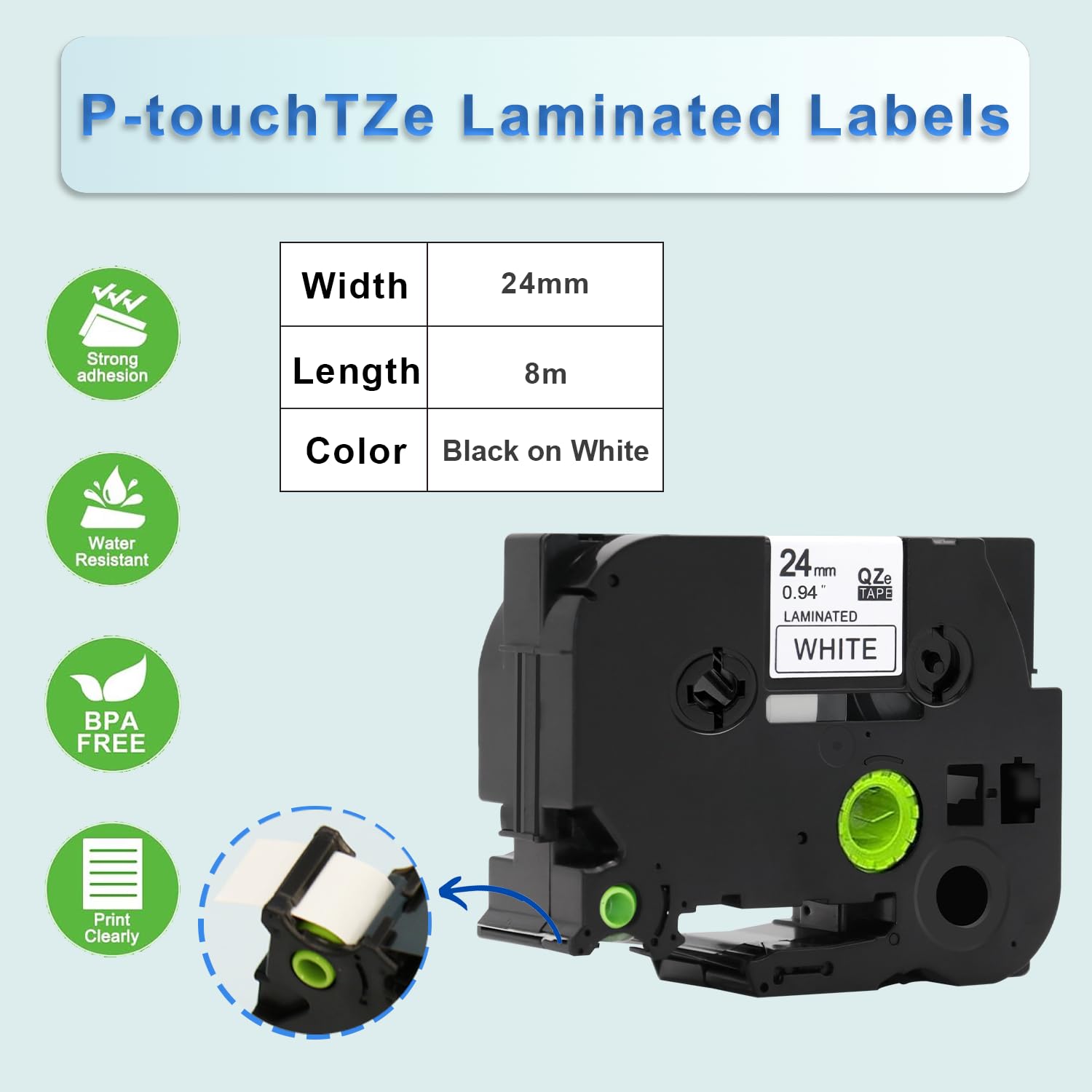 TZe-251 4-Pack Black on White 24mm x 8m Compatible with Brother Equipment Tape for Brother PT-160, PT-E500VP, PT-D600PT - Image 3