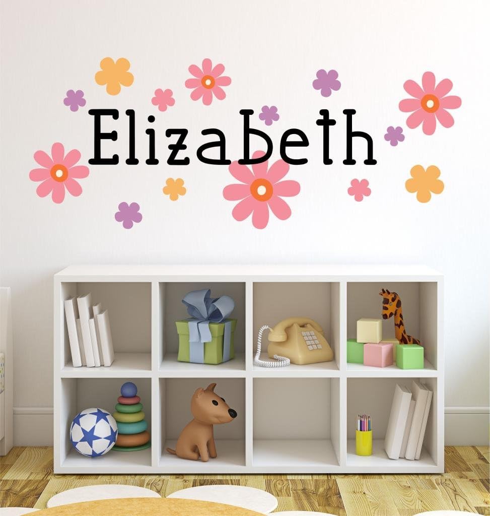 Nursery Flowers Wall Decal Sticker Name Wall Decal, Custom