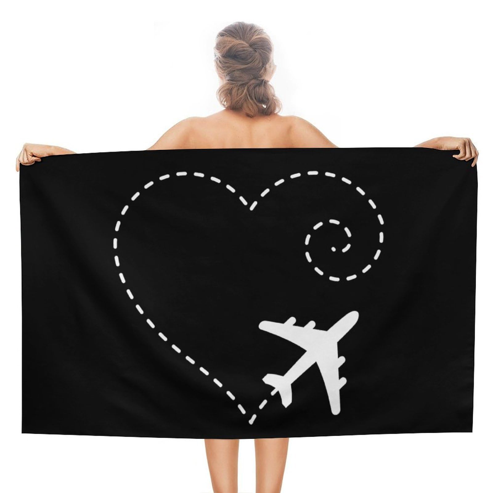 Nclqvjxzkhw Women's Style Airplane Heart Beach Towel For Adults Lightweight Bath Towels Swim Travel Gym Sports 130×80Cm