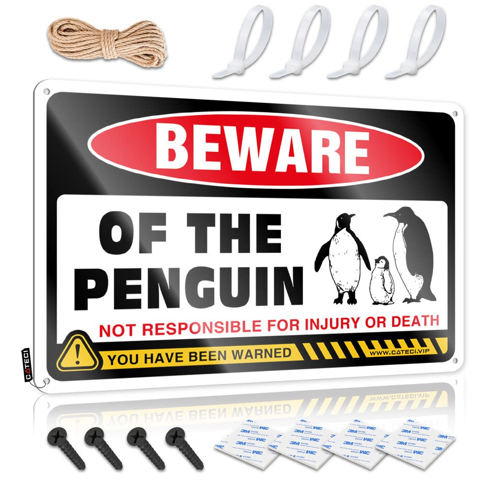 Tin Sign Funny Beware Of Penguin Tin Sign Funny Garage Tin Sign Tin Signs Funny Vintage(20X30CM)