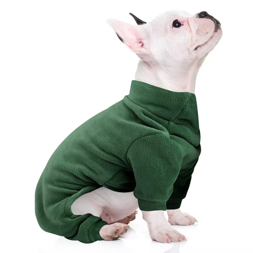 Pijama de forro polar para perro, 2 unidades, pijama térmico de cuello alto para perro, enterizo cálido para perro, ropa suave para cachorros y gatos de tamaño pequeño (verde, S)