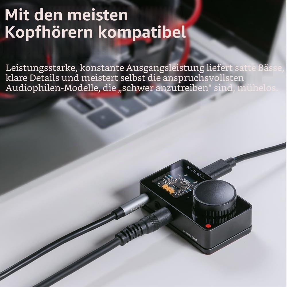 SMSL Nano One, externes Gaming-Soundkarten-Mikrofon/USB-Eingang, 3,5-mm-Kopfhörer-Ausgang, vier Modi: Musik/Spiel/7.1 Virtuell/Sprachverbesserung, verbindet sich mit Handys/Tablets/Computern (Schwarz)