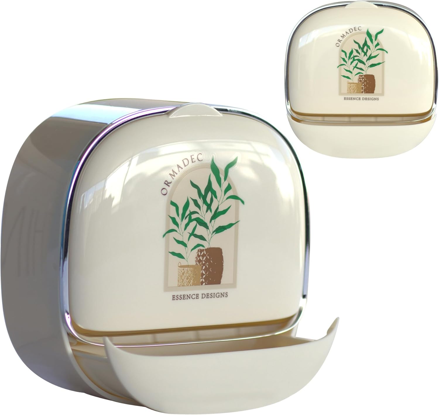 Soap and Razor Dish Holder with Drain Tray- Flip top, Waterproof, Wall Mounted, with Additional Hook for loofas and Others. No Drilling and Lightweight.