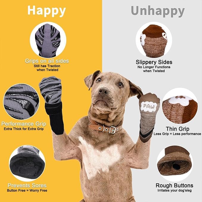 Image of KUTKUT 4Pcs Non-Slip Socks for Indoor Flooring to More Grip Dog Grip Socks of Senior Dogs Indoor Outdoor Adjustable Dog Paw Protectors for Injury Tiger Stripe (Size: M: L*W : 16 * 6cm)