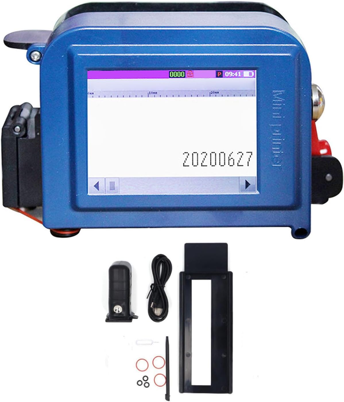 Fockety Portable Inkjet Printer printing a date and time on a cardboard box.