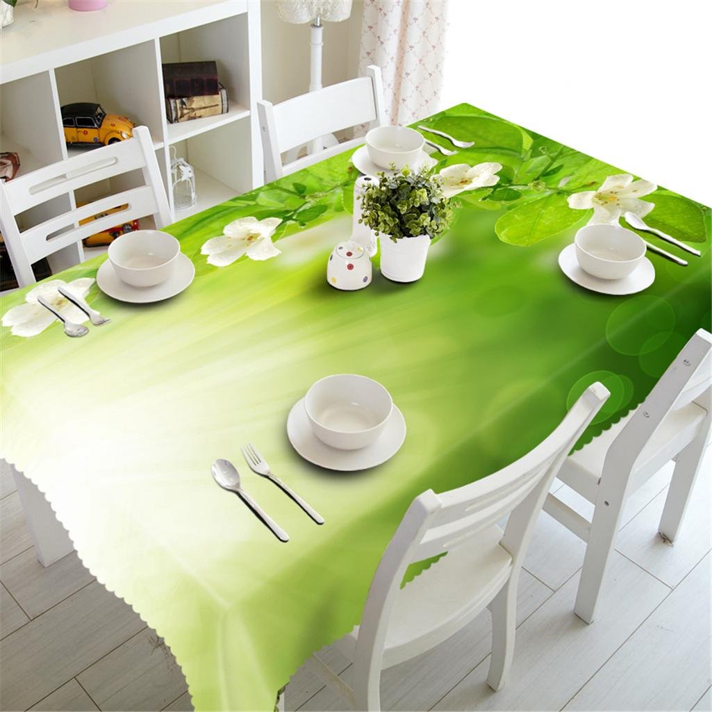 GFYWZ Polyester 3D Visual space White flowers Green Digital printing Tablecloth Kitchen Decorative Dust-proof Environmental protection Tasteless Dinner Table Cover Various Sizes , j