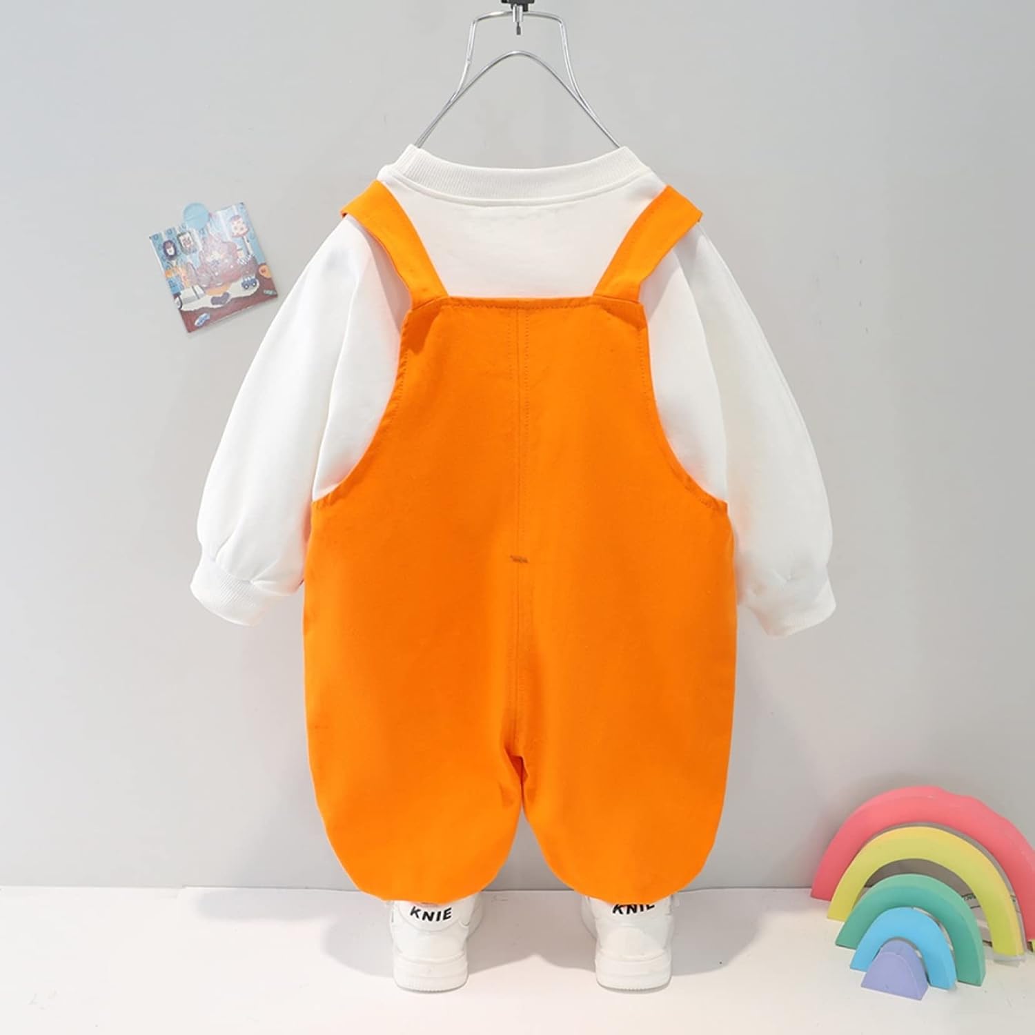 [Monotory] 子供服 男の子 春秋服 2点セット 73cm-110cm 虹 雲 雨 あかるい色 トレーナー+サロペット ロン