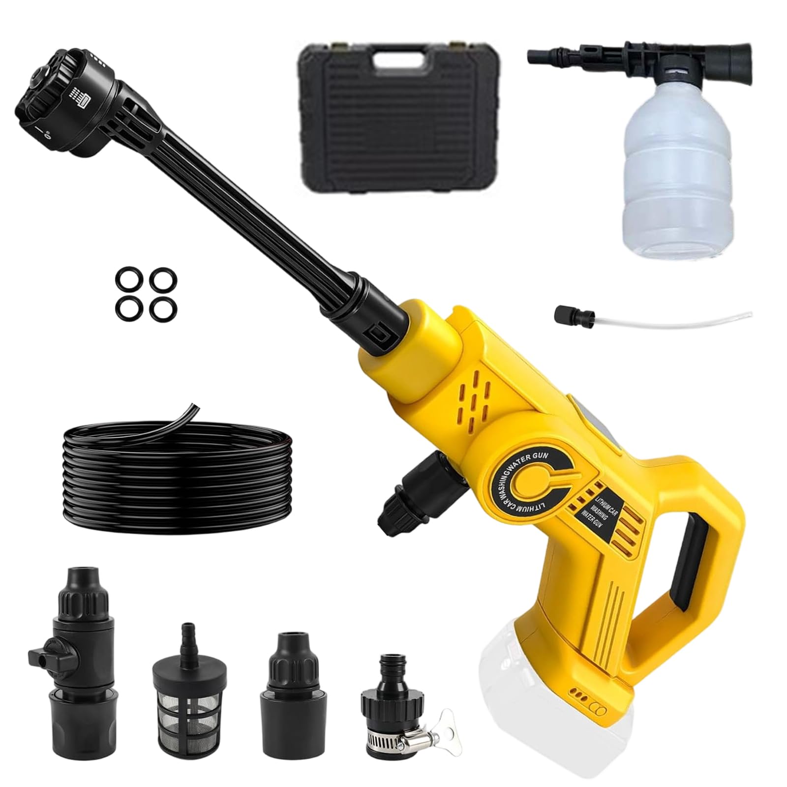 Akumulatorowa myjka wysokociśnieniowa kompatybilna z akumulatorem Dewalt 20 V, 1300 psi, przenośna myjka wysokociśnieniowa z wężem 5 m, dysza 6 w 1, bezszczotkowy pistolet do czyszczenia samochodu