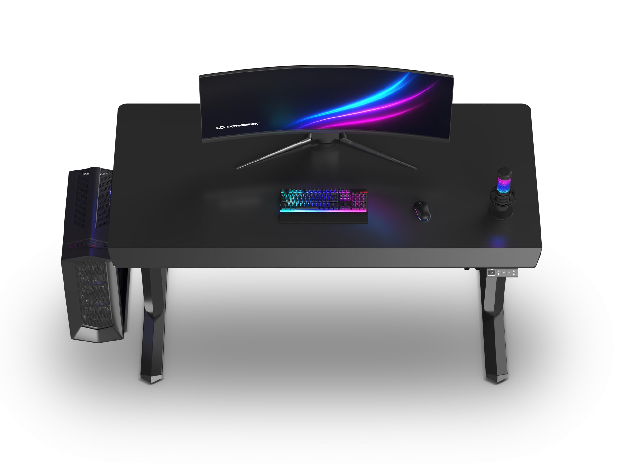 Ultradesk – Scrivania da Gaming Elettrica con Regolazione Seduta-in Piedi, LED RGB PRISMATIC, Mobile da Scrivania Ideale per Gamer, Setup Gaming - QUEST BLACK - L 140 cm, P 70 cm, H 72-120 cm - Nero