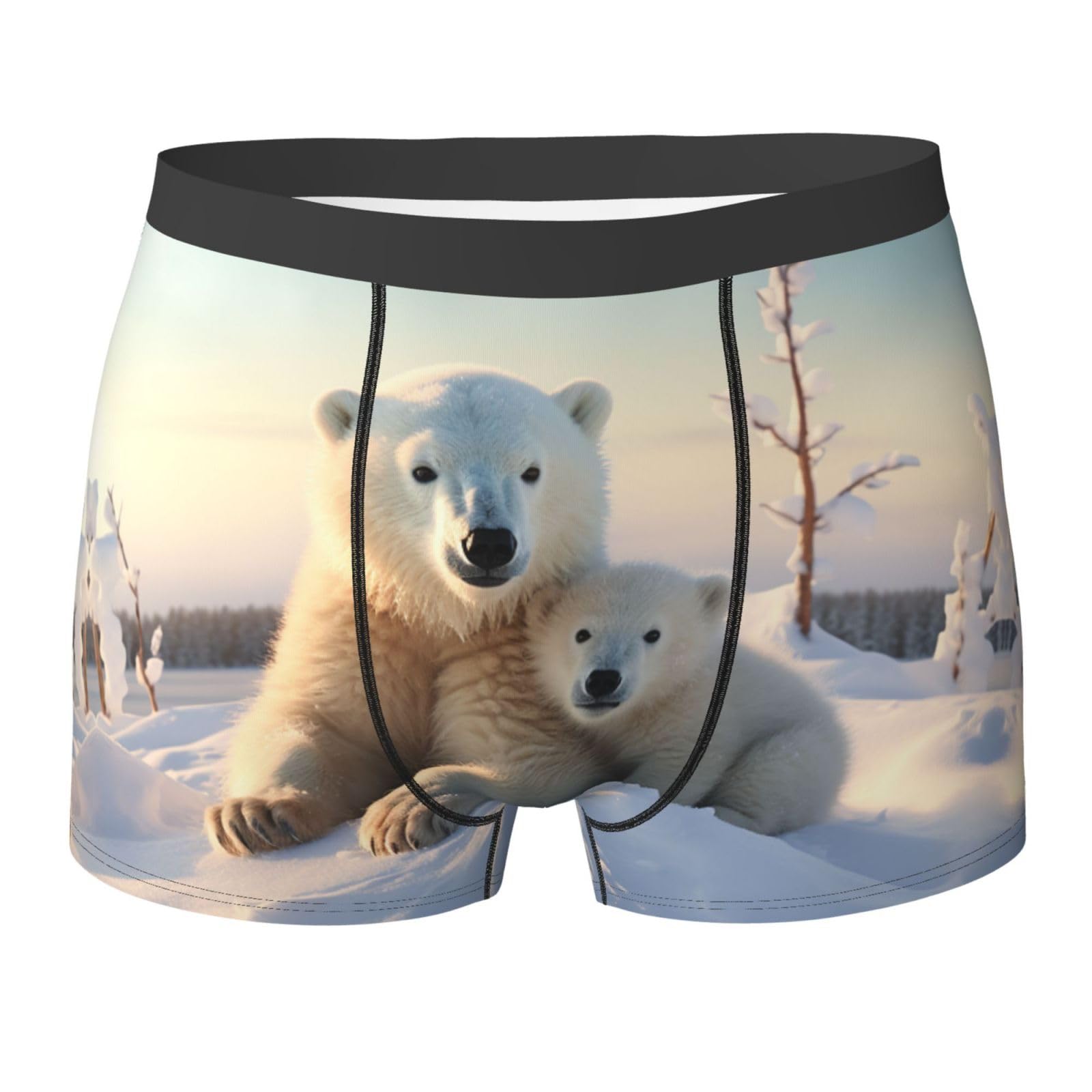 KWQDOZF Men's Boxer Briefs Breathable Underwear Boxer Brief for Men Cute Polar Bears Boxers Comfort Soft Trunk Black