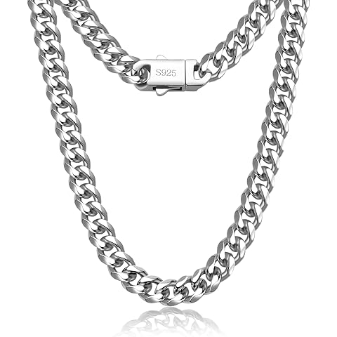 7mm Silver Chain for Men Miami Cuban Link Mens Chain,925 Sterling Silver/14K Gold P...