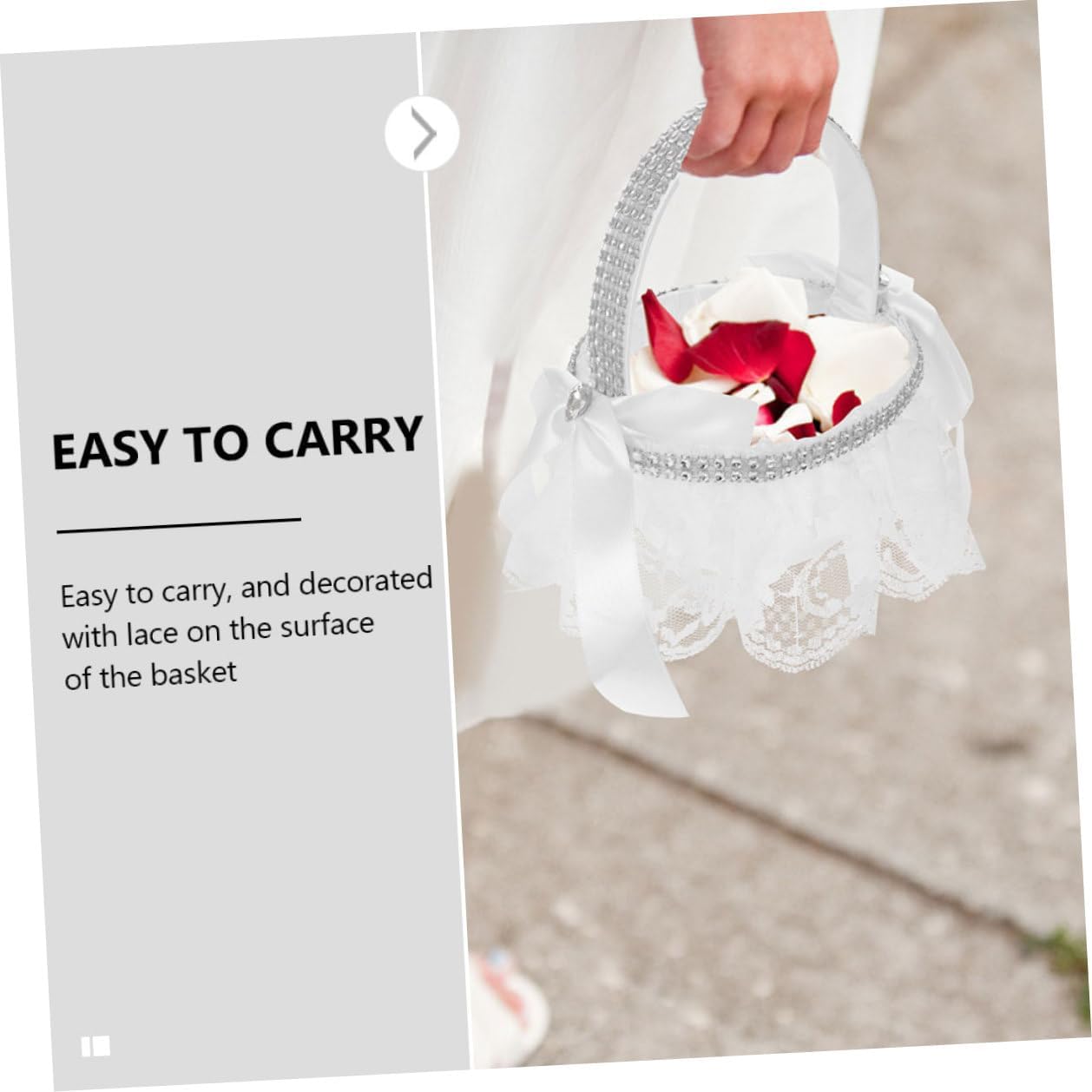 POPETPOP Wedding Flower Baskets 2pcs Small Lace Bowknot Handheld Flower Girl Baskets for Western Ceremony Wedding Decoration