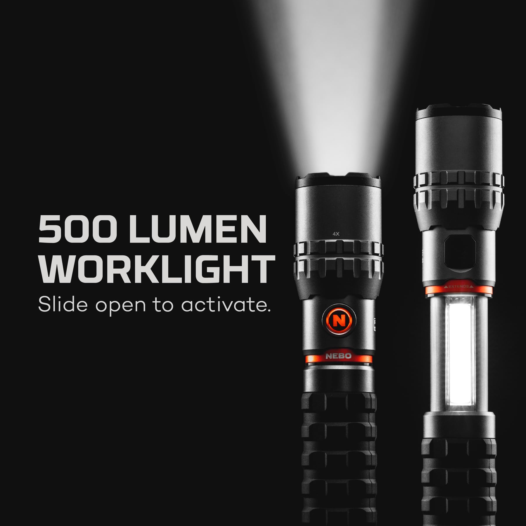 NEBO SLYDE King 2K Flashlight | Powerful 2000 Lumen LED Flashlight & 500 Lumen COB Work Light, USB-C Rechargeable, IPX7 Waterproof, Magnetic Base, Zoomable, Versatile Tactical Handheld Light