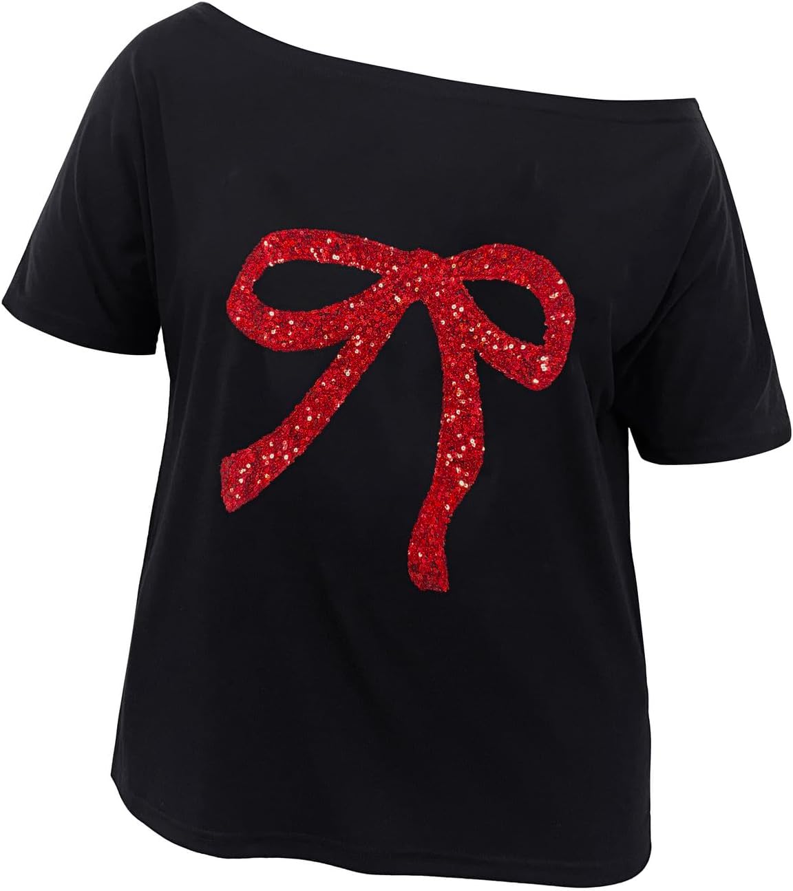 Womens Off The Shoulder Tops Shiny Shirts Short Sleeves Regular and Plus Size Dolman Metallic Tops - Image 5