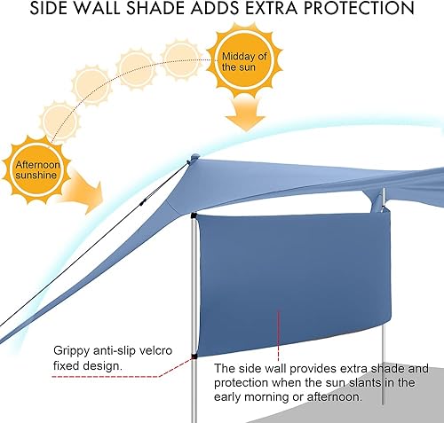 Miniatura 2 de easierhike Parasol de playa con pantalla de pared lateral diseño resistente al viento, refugio solar UPF50+ anclajes portátiles para tienda de