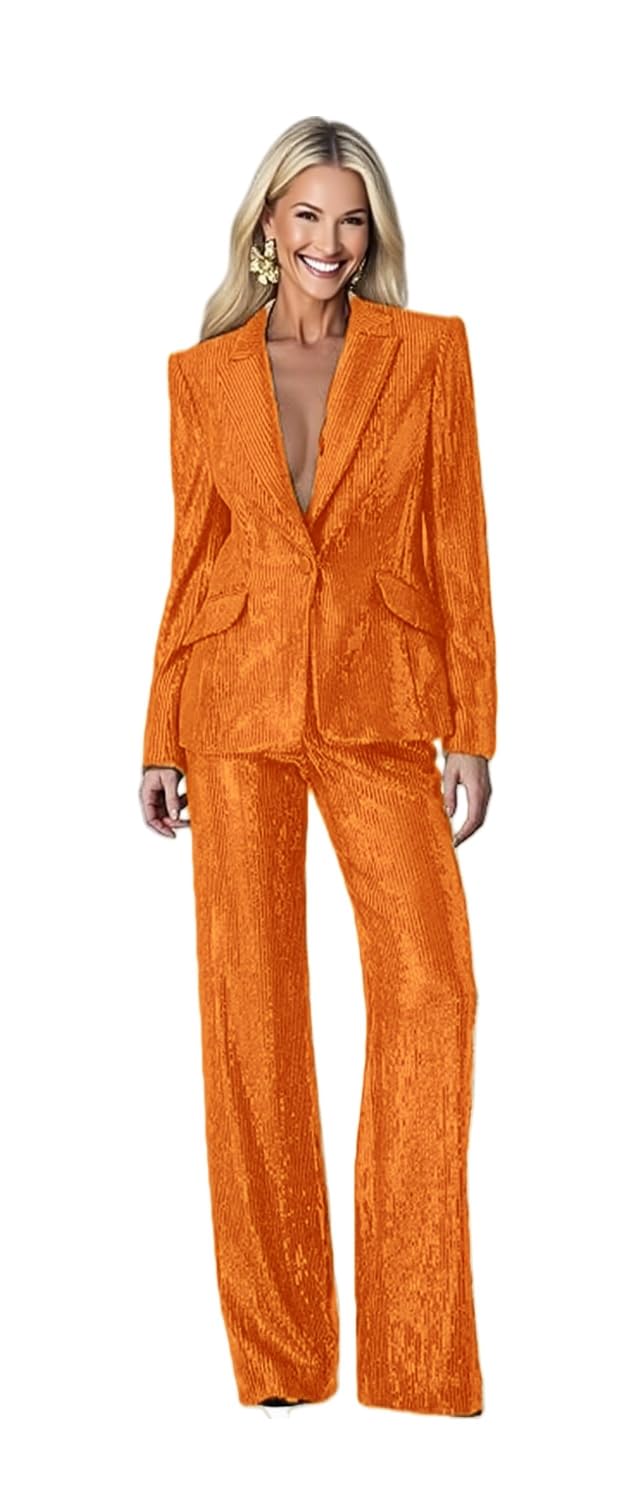 Sequins Womens Suits Blazer 2 Piece Outfits Work Business Pants Sets Wedding Fall Clothes