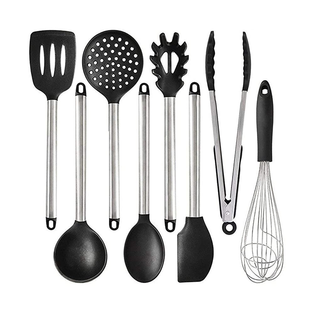SKUZA Küchenutensilien-Set, Silikon-Küchenutensilien-Set Kochen Hitzebeständiges Antihaft-Silikon-Utensilien-Set mit Edelstahlgriff