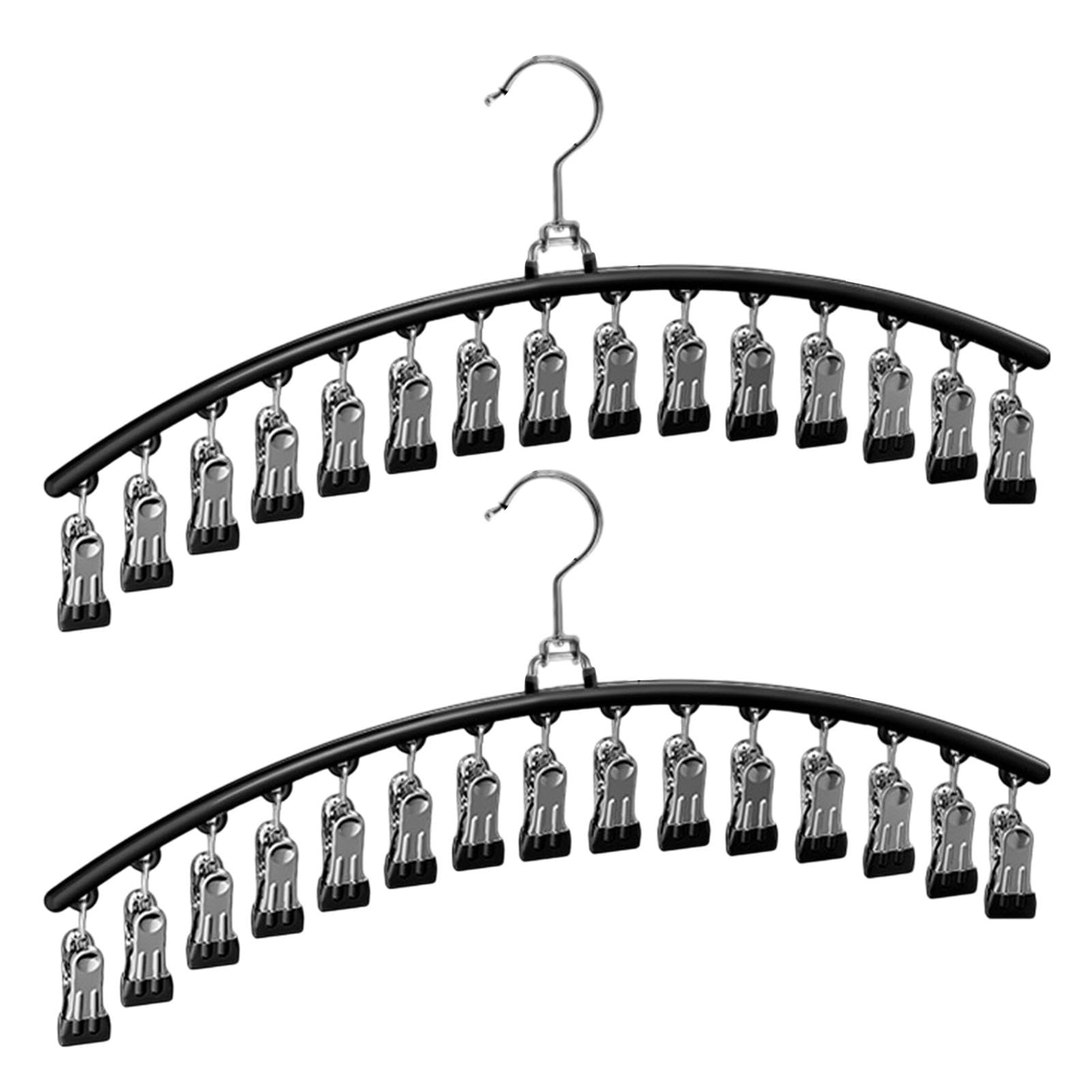 2 Pcs Trouser Hangers with Clips, Scarf Hanger, Underwear Hanger, Clothes Hangers with 30 Clips, Space Saving Hangers for Drying Socks, Towels, Trouser, Baby Clothes, Gloves (Black)