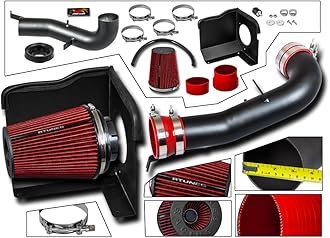 RTUNES RACING BLACK PIPE HEAT SHIELD COLD AIR INTAKE + FILTER Compatible For 07-08 CADILLAC SILVERADO SIERRA ESCALADE V8 4.8L/5.3L/6.0L/6.2L