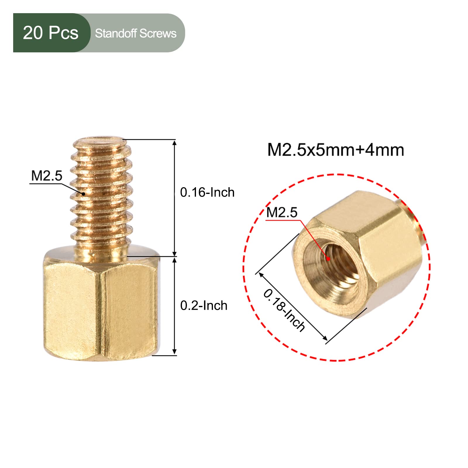 YOKIVE 20pz M2.5 Distanziatori Viti, Ottone Esagonali PCB Distanziatori, Mantenere Altezza Costante, Great per Scheda Madre (Oro Tono, 5mm+4mm)