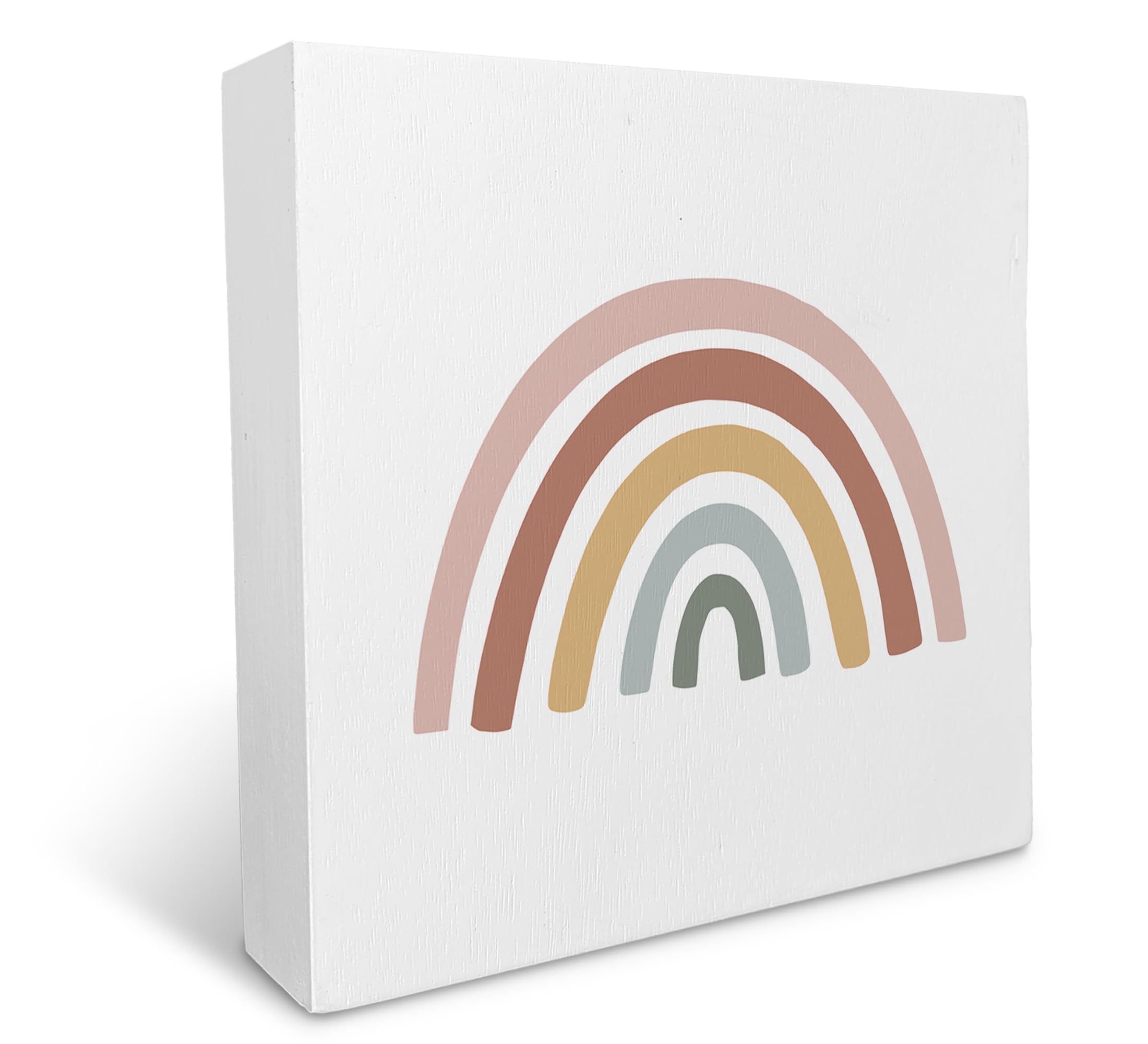 KU-DaYi Boho Desk Decor,Boho Neutral Rainbow Wood Box Sign Rustic Farmhouse Style Wood Block Plaque Decor for Bohemian Home Girls Kids Room Nursery Classroom Wall Desk Shelf Decoration